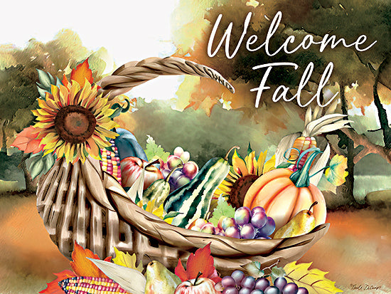 Nicole DeCamp ND178 - ND178 - Welcome Fall - 16x12 Fall, Cornucopia, Pumpkin, Gourds, Indian Corn, Apples, Grapes, Pear, Fruit, Sunflowers, Flowers, Leaves, Welcome Fall, Typography, Signs, Textual Art, Decorative from Penny Lane
