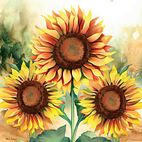 Nicole DeCamp ND180 - ND180 - Sunflower Trio - 12x12 Flowers, Sunflowers, Fall Flowers, Three Sunflowers, Watercolor from Penny Lane