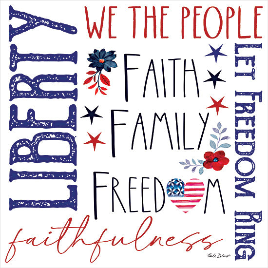Nicole DeCamp ND185 - ND185 - Faith, Family, Freedom - 12x12 Patriotic, We the People, Faith, Family, Freedom, Typography, Signs, Textual Art, Independence Day, July 4th, Red, White, Blue, Stars, Inspirational, Flowers from Penny Lane