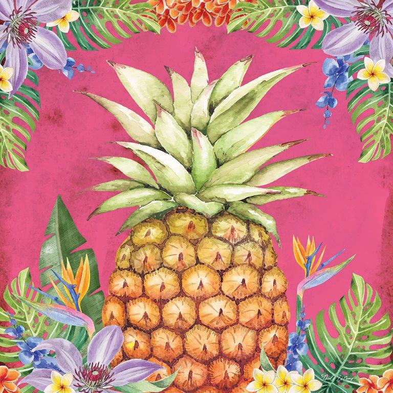 Nicole DeCamp ND230 - ND230 - Tropical Pineapple - 12x12 Tropical, Pineapple, Palm Leaves, Flowers, Bird-of-Paradise, Pink Background from Penny Lane