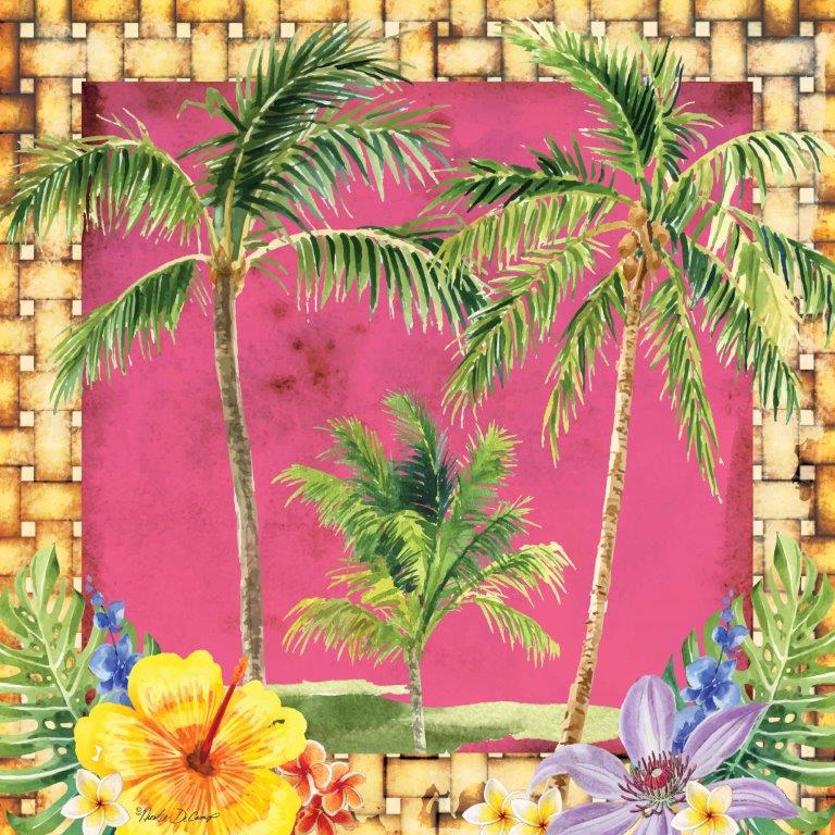 Nicole DeCamp ND234 - ND234 - Tropical Palm Trees - 12x12 Tropical, Trees, Palm Trees, Flowers, Orchids, Yellow and Purple Orchids, Woven Border from Penny Lane