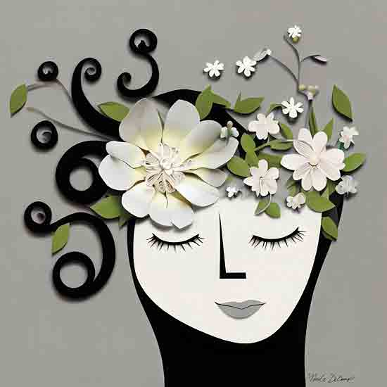 Nicole DeCamp ND249 - ND249 - Garden Goddess 1 - 12x12 Whimsical, Flowers, White Flowers, Garden, Goddess, Woman's Face, Swirls, Dimensional, Spring from Penny Lane