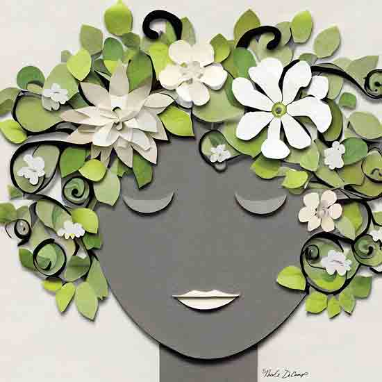 Nicole DeCamp ND250 - ND250 - Garden Goddess 2 - 12x12 Whimsical, Flowers, White Flowers, Greenery, Leaves, Garden, Goddess, Woman's Face, Swirls, Dimensional, Spring from Penny Lane