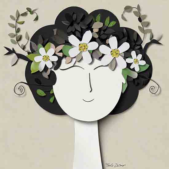 Nicole DeCamp ND252 - ND252 - Garden Goddess 4 - 12x12 Whimsical, Flowers, White Flowers, Greenery, Garden, Goddess, Woman's Face, Swirls, Dimensional, Spring from Penny Lane