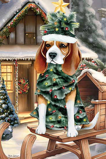 Nicole DeCamp ND275 - ND275 - Christmas Tree Dog - 12x16 Christmas, Holidays, Pet, Dog, Sled, Whimsical, Christmas Tree, Winter, Snow, Christmas Lights, Trees, House, Lodge from Penny Lane