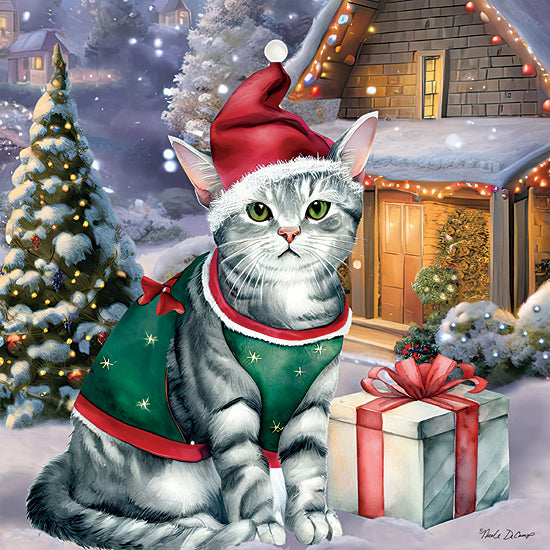 Nicole DeCamp ND278 - ND278 - Christmas Cat Elf - 12x12 Christmas, Holidays, Pet, Cat, Elf, Whimsical, Present, Winter, Snow, Christmas Lights, Trees, House, Lodge from Penny Lane