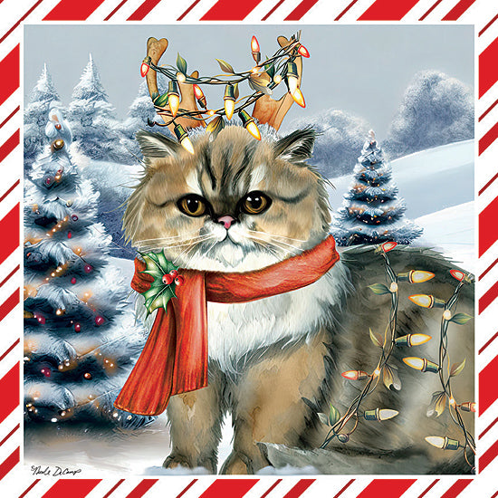 Nicole DeCamp ND279 - ND279 - Decorated Grumpy Cat - 12x12 Christmas, Holidays, Pet, Cat, Christmas Lights, Whimsical, Winter, Snow, Trees, Landscape from Penny Lane