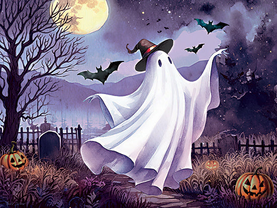 Nicole DeCamp ND282 - ND282 - Witchy Ghost & Bats - 16x12 Halloween, Ghost, Witch's Hat, Moon, Graveyard, Bats, Fence, Jack O'Lanterns from Penny Lane
