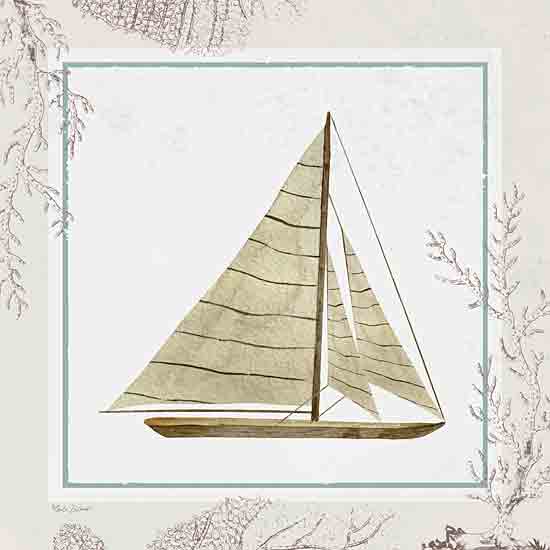 Nicole DeCamp ND328 - ND328 - Coastal Chic Sailboat - 12x12 Coastal, Boat, Sailboat, Coral, Stamped, Matted Picture from Penny Lane