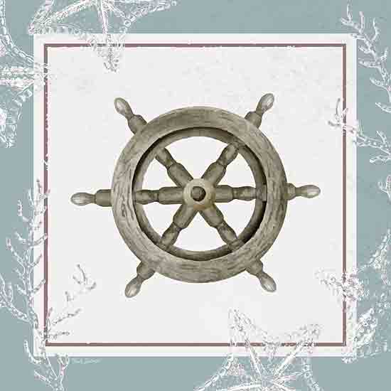 Nicole DeCamp ND331 - ND331 - Coastal Chic Ship's Wheel - 12x12 Coastal, Ship's Wheel, Coral, Stamped, Matted Picture from Penny Lane