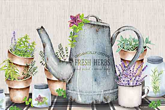 Nicole DeCamp ND337 - ND337 - Kitchen Herbs III - 18x12 Still Life, Kitchen, Herbs, Potted Herbs, Clay Pots, Lavender, Galvanized Watering Can, Organically Grown Fresh Herbs, Typography, Signs, Textual Art Glass Jars, Farmhouse/Country from Penny Lane