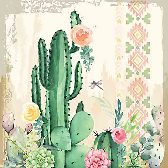 Nicole DeCamp ND340 - ND340 - Southwest Cactus I - 12x12 Southwest, Cactus, Blooming Cactus, Greenery, Aztec Pattern from Penny Lane
