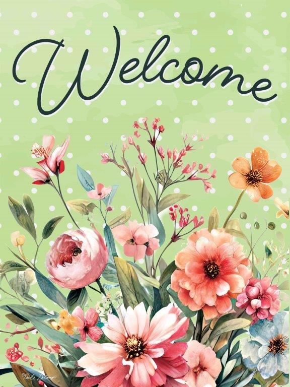 Nicole DeCamp ND358 - ND358 - Welcome Spring Flowers - 12x16 Spring, Flowers, Spring Flowers, Welcome, Typography, Signs, Textual Art, Polka Dots from Penny Lane