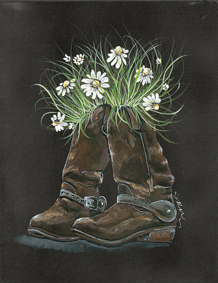 Julie Norkus NOR131 - NOR131 - Giddy Up - 12x16 Flowers, White Flowers, Cowboy Boots, Still Life, Western from Penny Lane