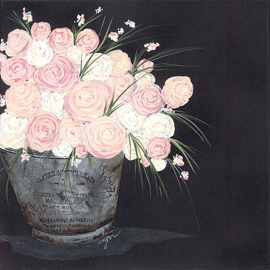 Julie Norkus NOR192 - NOR192 - Ranunculus Spray Pink - 12x12 Ranunculus, Flowers, Pink Flowers, Galvanized Pail, Black Background, Bouquet from Penny Lane