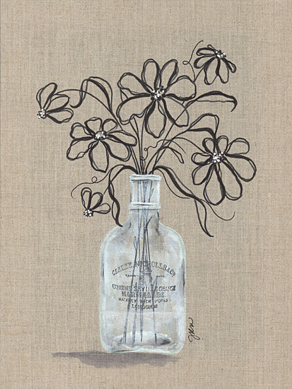 Julie Norkus NOR236 - NOR236 - Sketchy Floral 1 - 12x16 Abstract, Flowers, Line Drawn Flowers, Glass Bottle, Contemporary, Burlap from Penny Lane