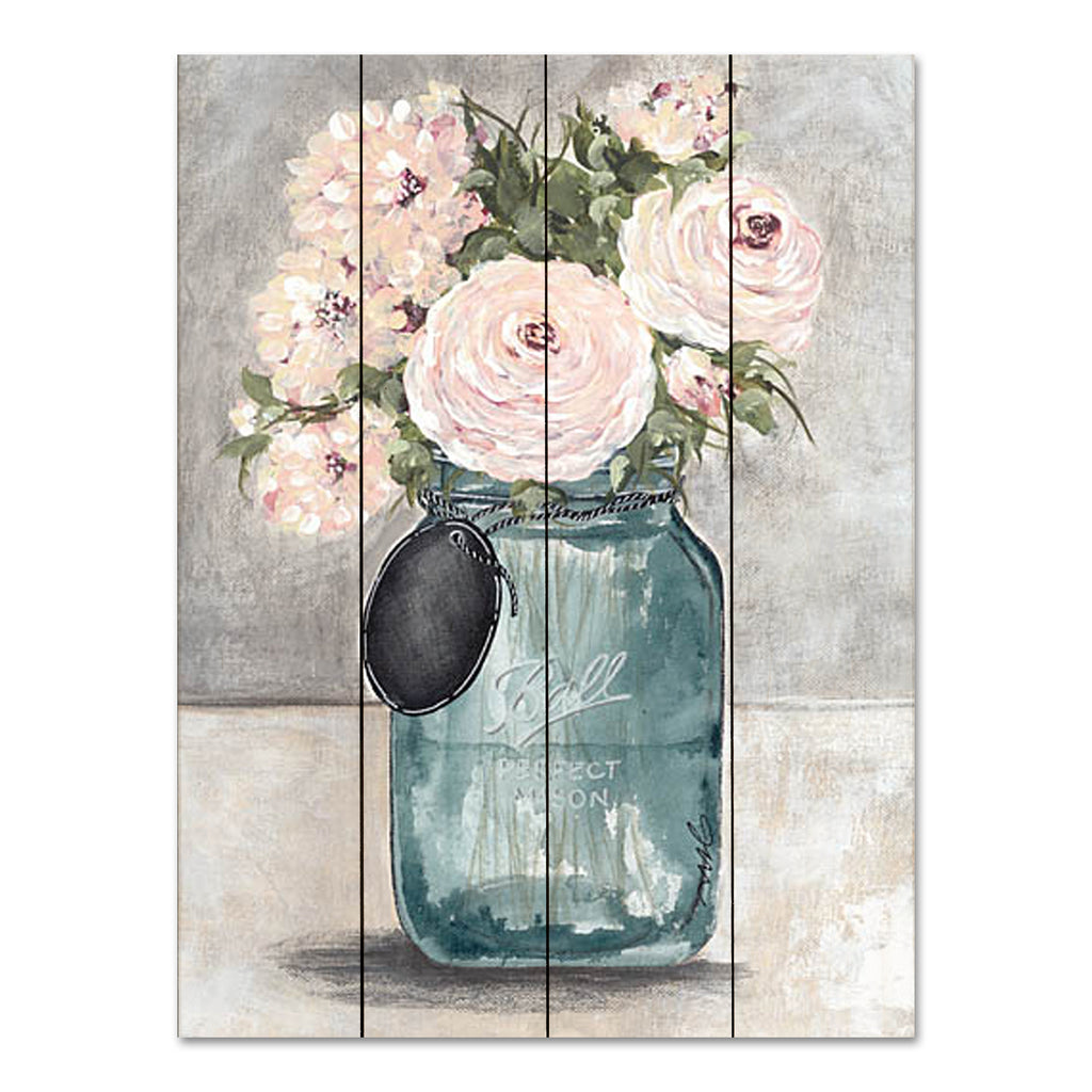 Julie Norkus NOR256PAL - NOR256PAL - Pink Ranunculus Still Life - 12x16 Flowers, Pink Flowers, Mason Jar, Farmhouse/Country, Bouquet, Spring, Spring Flowers from Penny Lane