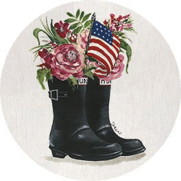 Julie Norkus NOR260RP - NOR260RP - Patriotic Boots - 18x18 Patriotic, American Flag, Still Life, Boots, Black Boots, Flowers, Pink Flowers, Independence Day, Summer from Penny Lane