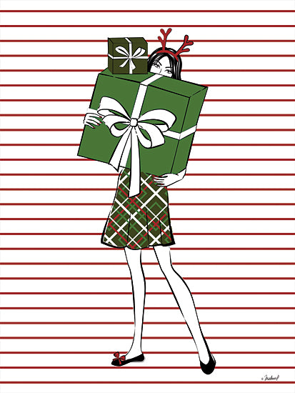 Martina Pavlova PAV318 - PAV318 - Santa Girl - 12x16 Santa Girl, Woman, Presents, Reindeer Antlers, Lines, Plaid Skirt from Penny Lane