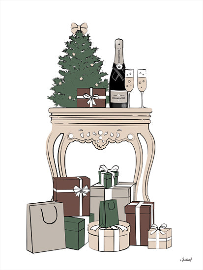 Martina Pavlova PAV323 - PAV323 - Festive Setting - 12x16 Christmas, Champagne, Presents, Desk, Christmas Tree from Penny Lane