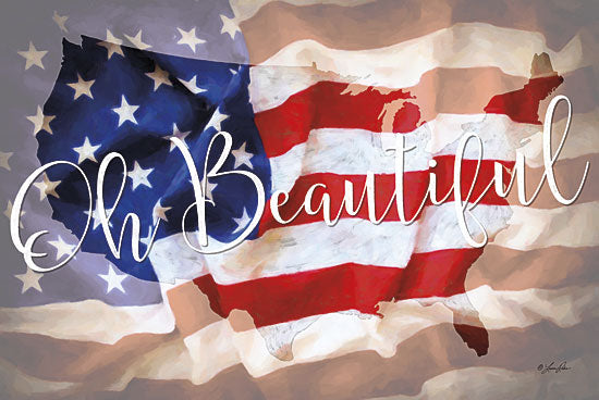 Lauren Rader RAD1093 - Oh Beautiful - America, Flag, Typography from Penny Lane Publishing