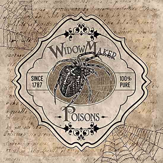 Lauren Rader RAD1442 - RAD1442 - Widow Maker Poisons - 12x12 Halloween, Vintage, Western, Widow Maker Poisons, Typography, Signs, Textual Art, Spider, Tea-Stain from Penny Lane