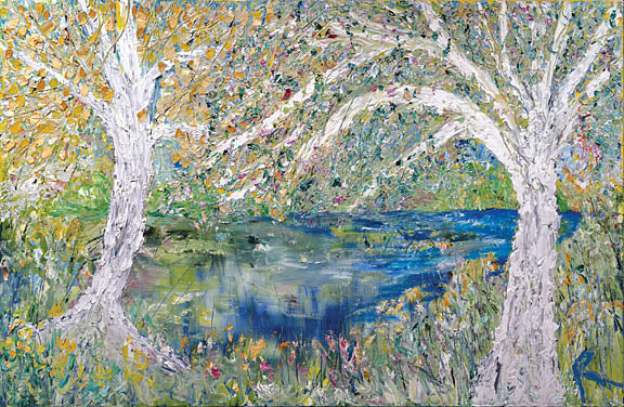 Roey Ebert REAR207 - The Pond with Cardinals - Trees, Pond, Abstract from Penny Lane Publishing