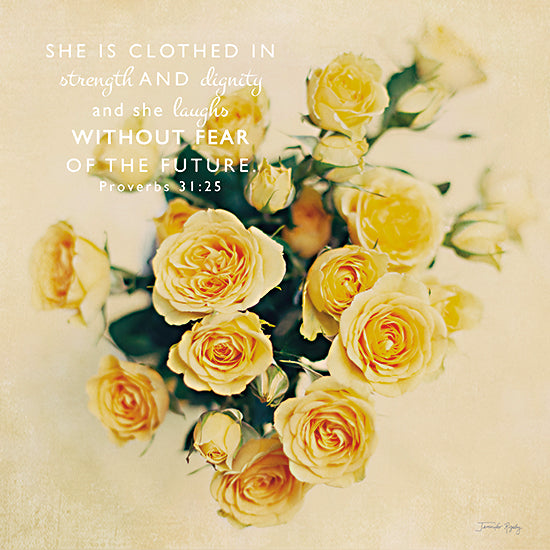 Jennifer Rigsby RIG109 - RIG109 - She is Clothed in Strength - 12x12 Roses, Yellow Roses, Flowers, She is Clothed in Strength, Bible Verse, Proverbs, Religious, Typography, Signs, Photography from Penny Lane