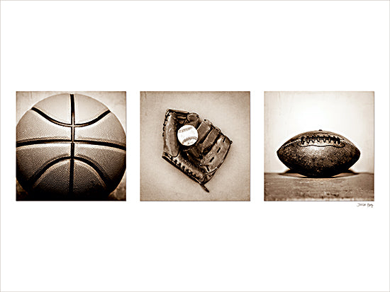 Jennifer Rigsby RIG127 - RIG127 - Vintage Sports Set - 16x12 Sports, Still Life, Basketball, Football, Baseball, Vintage, Photography, Sepia, Masculine, Children from Penny Lane