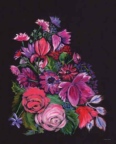 Rachel Nieman RN150 - RN150 - Dinner Party Florals in the Dark - 12x16 Flowers, Chalkboard, Red and Pink Flowers, Abstract from Penny Lane
