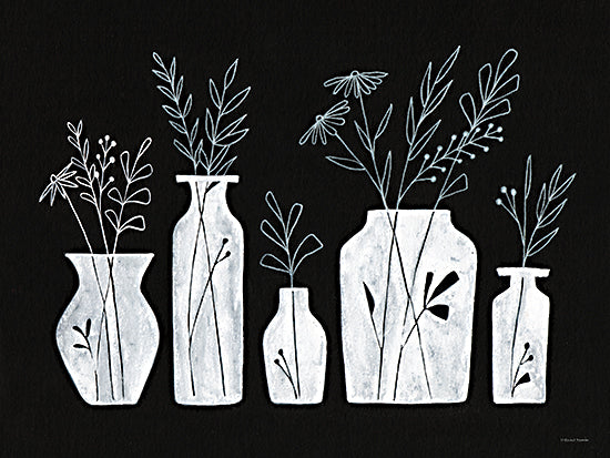 Rachel Nieman RN179 - RN179 - White Line Floral Vases - 16x12 White Line Flowers, Flowers, Vases, Still Life, Black & White from Penny Lane