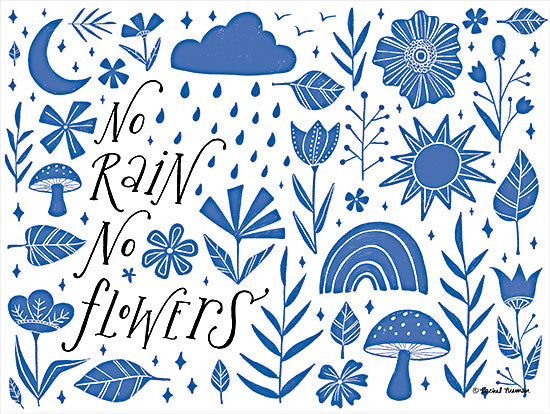Rachel Nieman RN207 - RN207 - No Rain, No Flowers - 16x12 No Rain, No Flowers, Blue and White, Flowers, Rain, Nature from Penny Lane