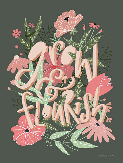 Rachel Nieman RN208 - RN208 - Grow & Flourish - 12x16 Grow & Flourish, Flowers, Pink Flowers, Signs, Garden, Motivational from Penny Lane