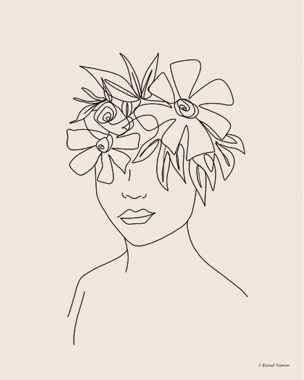 Rachel Nieman RN303 - RN303 - Head Full of Flowers Line Drawing - 12x16 Line Drawing, Women's Head, Flowers, Abstract, Figurative from Penny Lane