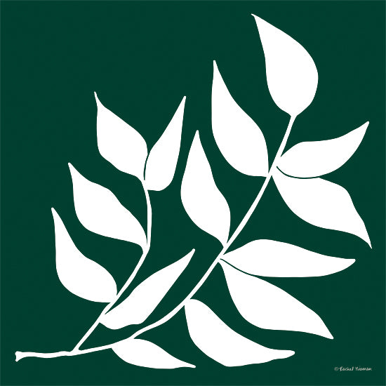 Rachel Nieman RN310 - RN310 - Modern Graphic Leaf Stem - 12x12 Leaf Stem, Green & White, Botanical from Penny Lane