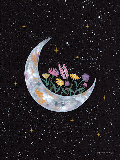 Rachel Nieman RN320 - RN320 - Flowers on Crescent Moon   - 12x16 Crescent Moon, Flowers, Whimsical, Celestial from Penny Lane