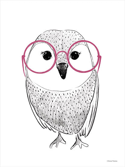 Rachel Nieman RN333 - RN333 - Owl in Pink Glasses - 12x16 Owl, Glasses, Whimsical, Sketch from Penny Lane