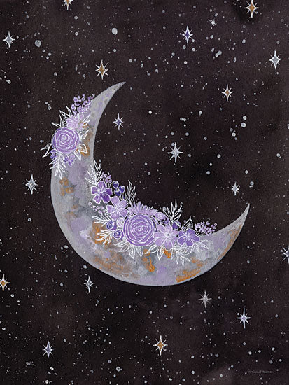 Rachel Nieman RN342 - RN342 - Purple Flowers on the Moon - 12x16 Moon, Stars, Flowers, Purple Flowers, Celestial, Whimsical from Penny Lane