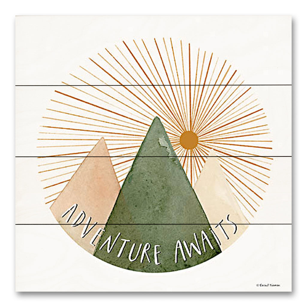 Jennifer Rigsby RN347PAL - RN347PAL - Adventure Awaits - 12x12 Travel, Adventure Awaits, Typography, Signs, Textual Art, Mountains, Sun, Sun Rays, Circle from Penny Lane