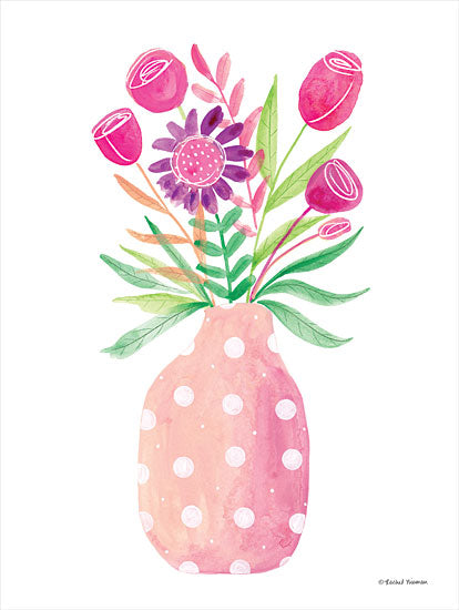 Rachel Nieman RN381 - RN381 - Pretty in Pink Flower Pot - 12x16 Flowers, Pink and Purple Flowers, Polka Dot Vase, Bouquet from Penny Lane