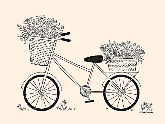Rachel Nieman RN393 - RN393 - Spring Flower Bike Sketch - 16x12 Bike, Bicycle, Flowers, Sketch, Neutral Palette from Penny Lane