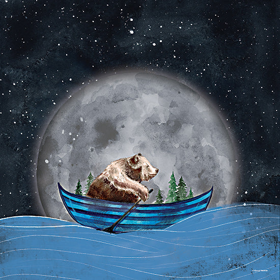 Rachel Nieman RN416 - RN416 - Bear Rowing in the Sea - 12x12 Bears, Rowboat, Moon, Whimsical, Lake, Night, Sky from Penny Lane