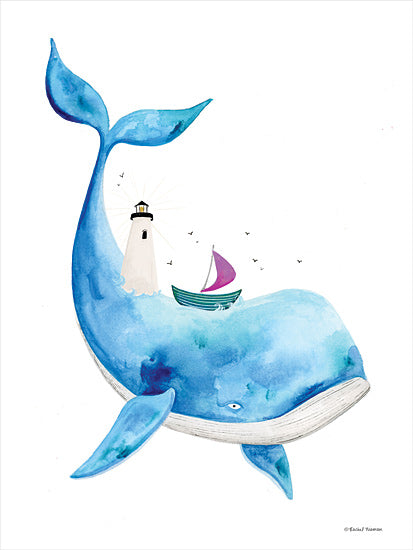 Rachel Nieman RN419 - RN419 - Sea On Its Back Whale - 12x16 Whale, Whimsical, Lighthouse, Sailboat, Coastal from Penny Lane