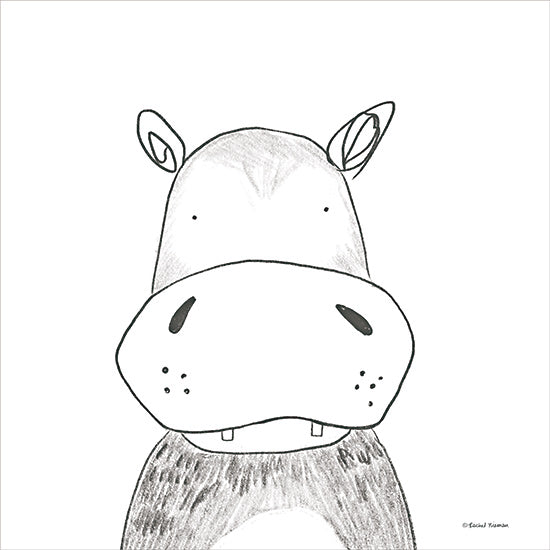 Rachel Nieman RN426 - RN426 - Hippo Line Drawing - 12x12 Hippo, Hippopotamus, Line Drawing, Black & White, Children, Kid's Art from Penny Lane
