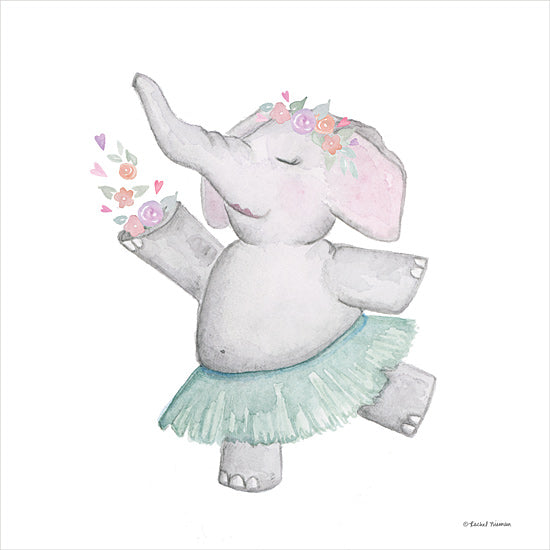 Rachel Nieman RN434 - RN434 - Elephant Ballerina - 12x12 Elephant Ballerina, Elephant, Flowers, Whimsical, Children from Penny Lane