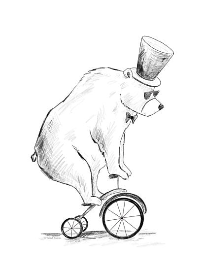 Rachel Nieman RN476 - RN476 - Bear on a Bike - 12x16 Children, Kid's Room, Bear, Bicycle, Bike, Tophet, Sketch, Drawing Print, Black & White from Penny Lane