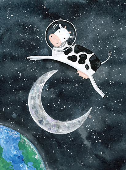 Rachel Nieman RN504 - RN504 - Astro Cow Jumps Over the Moon - 12x16 Whimsical, Cow, Cow Jumping Over the Moon, Astronomy, Children from Penny Lane