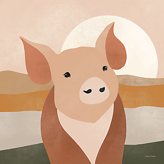 Rachel Nieman RN558 - RN558 - Mod Boho Pig - 12x12 Cow, Animals, Graphic, Modern, Bohemian, Muted Colors, Sun, Farm Animal from Penny Lane