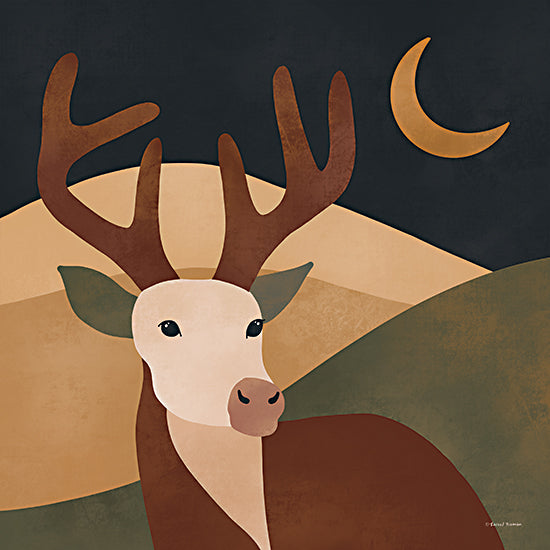 Rachel Nieman RN561 - RN561 - Mod Boho Deer - 12x12 Deer, Animals, Graphic, Modern, Bohemian, Muted Colors, Moon, Night, Hills from Penny Lane