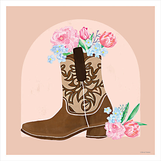 Rachel Nieman RN618 - RN618 - Floral Cowgirl Boot - 12x12 Western, Still Life, Cowgirl Boot, Flowers, Pink Flowers, Blue Flowers from Penny Lane